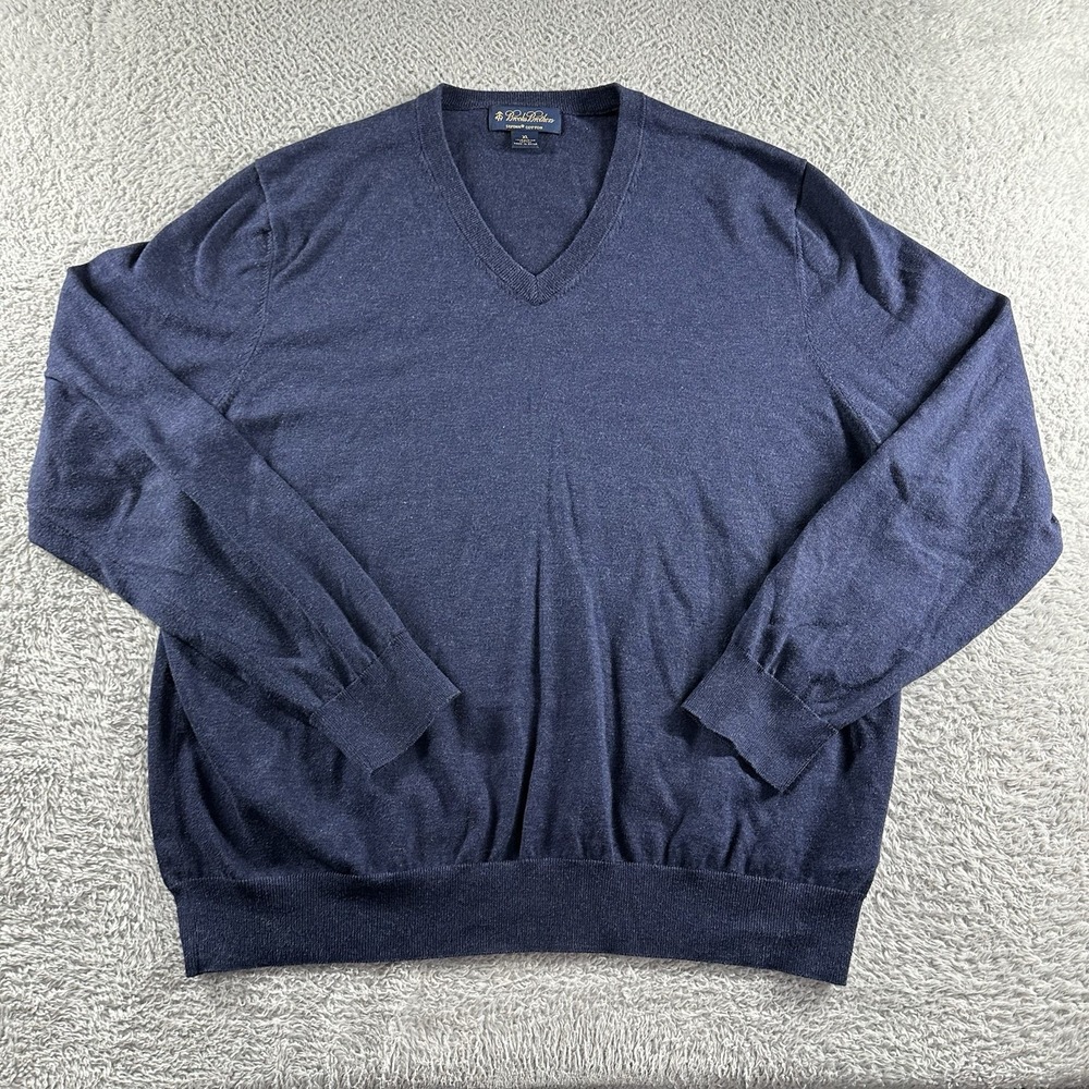 Brooks‎ Brothers Sweater Mens XL Blue Supima Cotton V Neck Casual Dressy